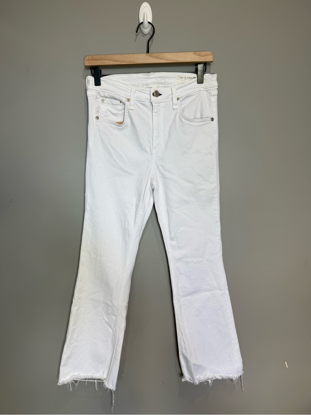Rag & Bone Bright White Cropped Flare Raw Hem Jeans 29